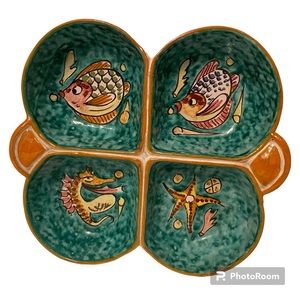 ITALY AMALFI COAST POTTERY GREEN BROWN 4 SECTIONS DINING SERVEWARE NAUTICAL HOME